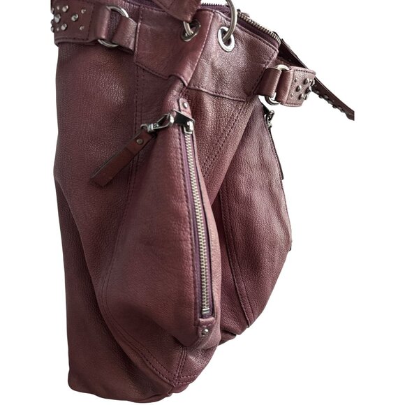 Banana Republic Goat Leather Alex Tote Studded Burgundy 2 Way Adjustable Strap - Picture 5 of 8